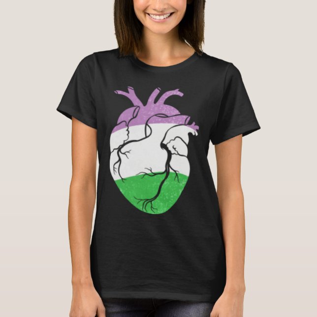 T-shirt Genderqueer Pride Heart Flag (Devant)