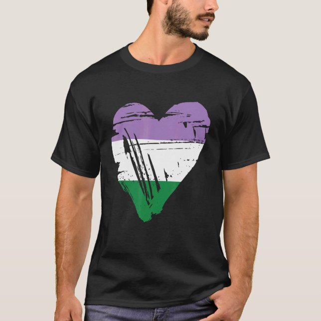T-shirt Genderqueer Pride Retro Heart Flag (Devant)