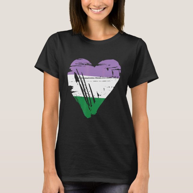T-shirt Genderqueer Pride Retro Heart Flag (Devant)