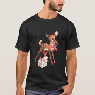 T-shirt Générique Rétro Vintage Renne Rose Noël Unisexe
