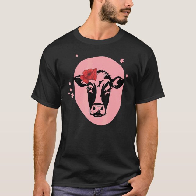 T-shirt Génisse avec fleur Bovins (Devant)