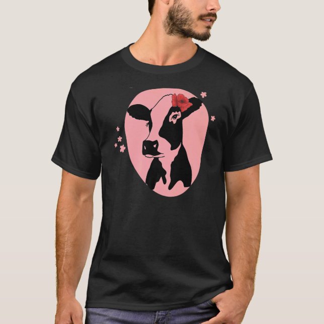 T-shirt Génisse avec fleur Bovins (Devant)