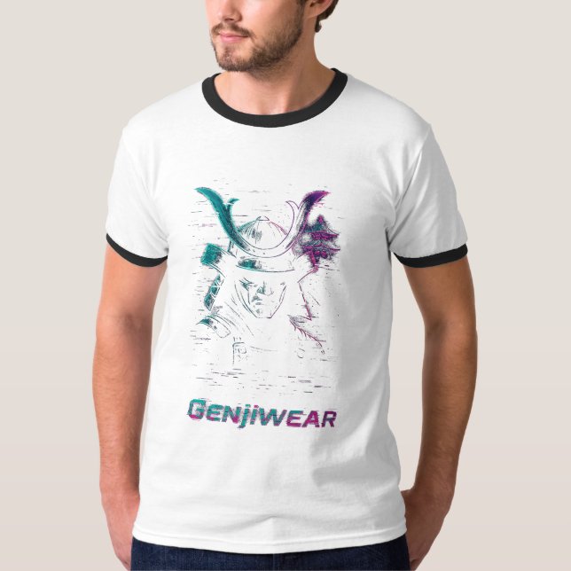T-shirt Genjiwear Digital Samurai – Neon Temple Cyber Warr (Devant)