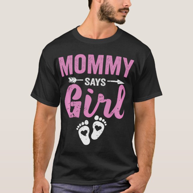T-shirt Genre Reveal Maman Dit Fille Famille Bébé Fête Te (Devant)