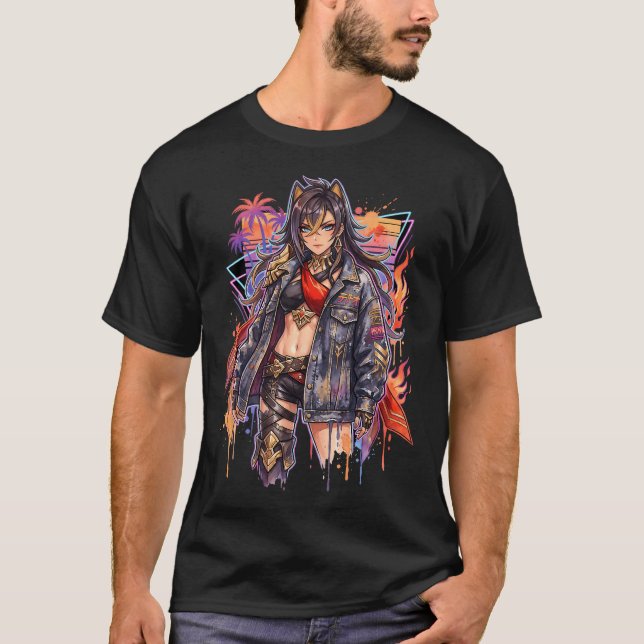 T-shirt Genshin Dehya Flame Mane Eremite Vaporwave Rétro P (Devant)