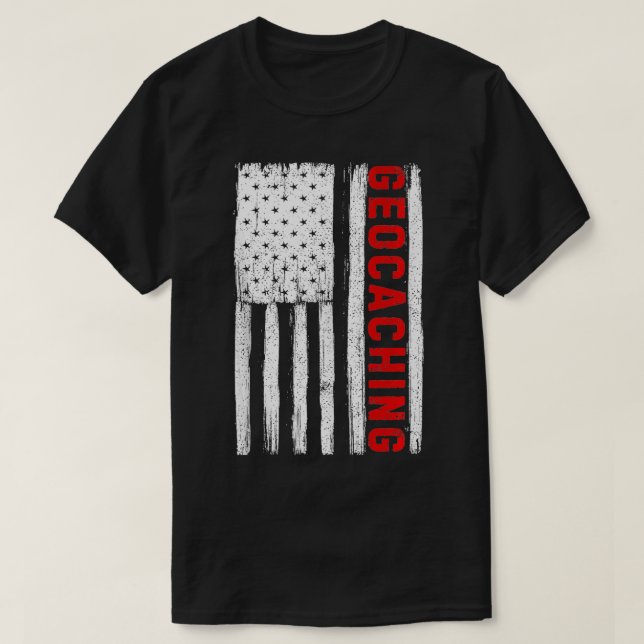 T-shirt Geocaching American Flag USA Patriotique Geocache  (Design devant)