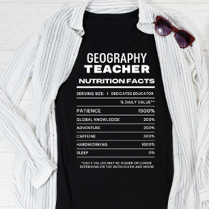T-shirt Géographie Professeur Nutrition Facts Funny T-shir