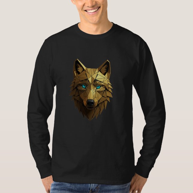 T-shirt Geometric Golden Wolf Head - Majestic Power  Illus (Devant)