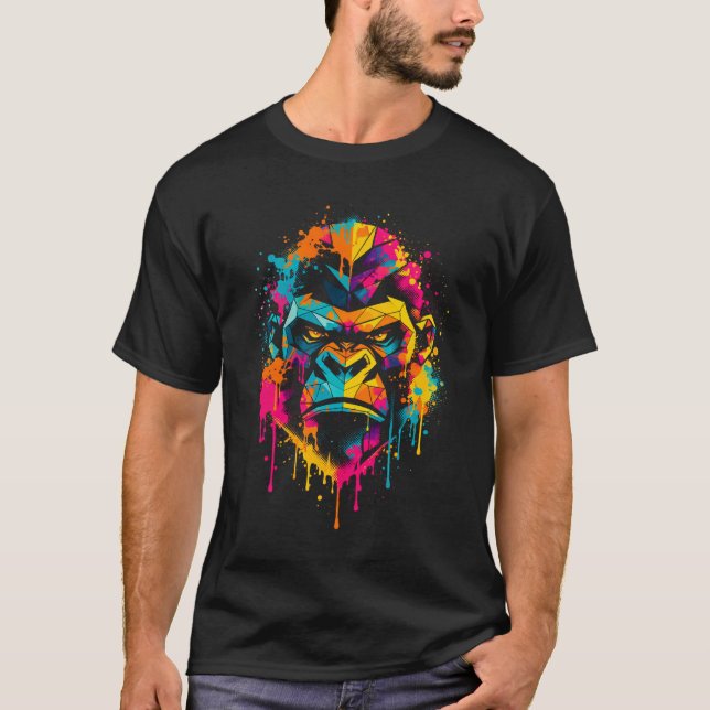 T-shirt Geometric Gorilla Color Splash Street Art (Devant)