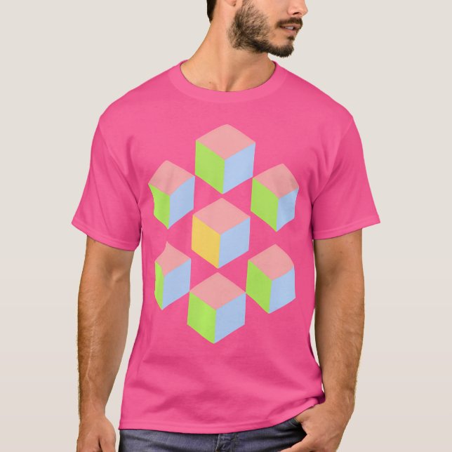 T-shirt Geometric Pastel Isometric Optical Illusion Cube (Devant)