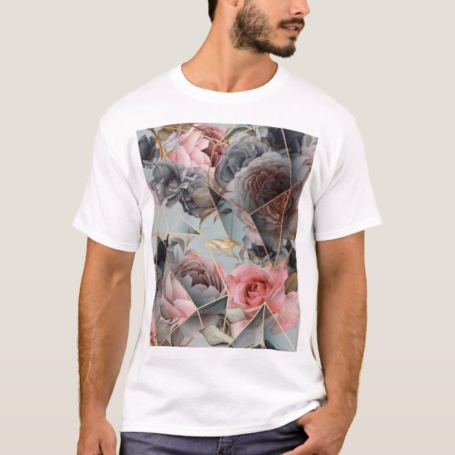 T-shirt Géométrie en cristal floral, fond lumineux aquarel (Devant)