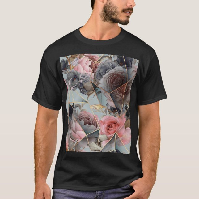 T-shirt Géométrie en cristal floral, fond lumineux aquarel (Devant)