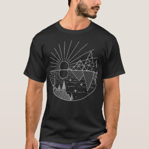 T-shirt Géométrie Montagnes Ligne Art Sun Moon Paysage Ac
