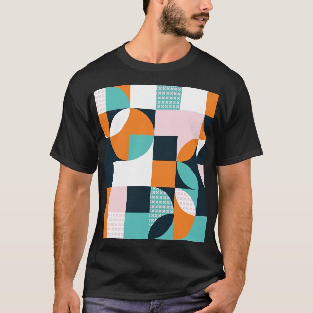 T-shirt Géométrique Abstraite : Effet 3D coloré. (Devant)
