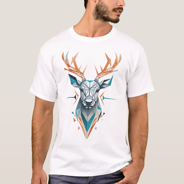 T-shirt géométrique Deer Art | Faune moderne (Devant)