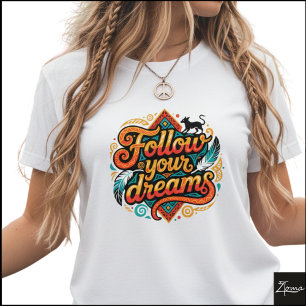 T-shirt Géométrique Tribal Suivez les Rêves Panthère Plume