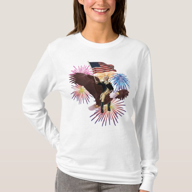 T-shirt George Washington chevauchant un aigle avec un dra (Devant)