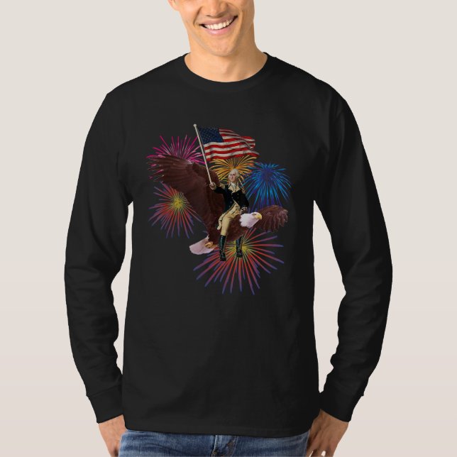T-shirt George Washington Riding an Eagle with a Flag 4th  (Devant)
