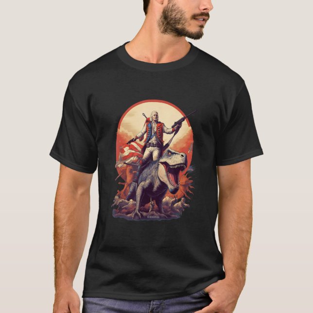T-shirt George Washington sur un dinosaure le 4 juillet en (Devant)