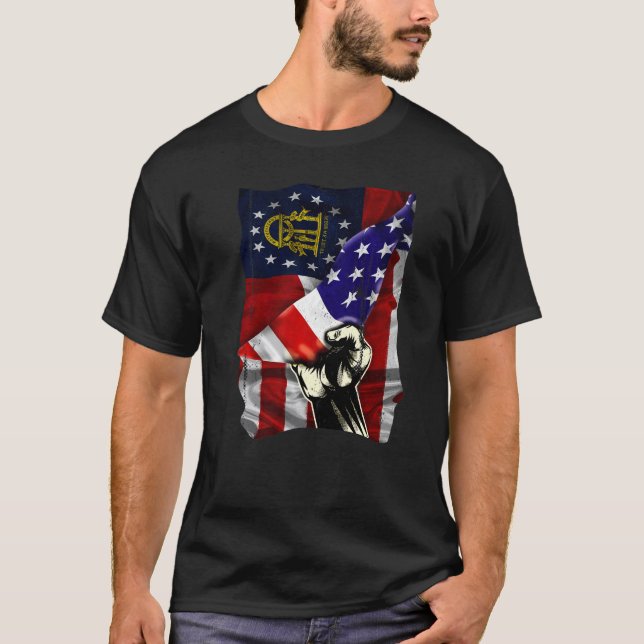 T-shirt Georgia State Flag Distressed US American Patrioti (Devant)