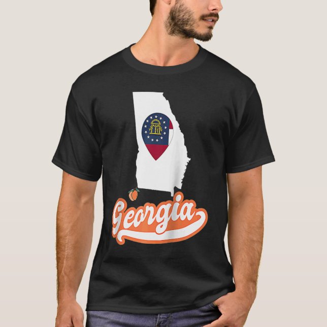 T-shirt Georgia Statecontour avec drapeau Amour GA Raglan (Devant)