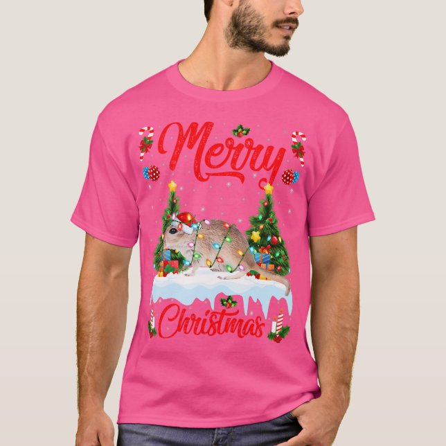 T-shirt Gerbil Lover Noël Éclairage Santa Hat Gerbil Chris (Devant)
