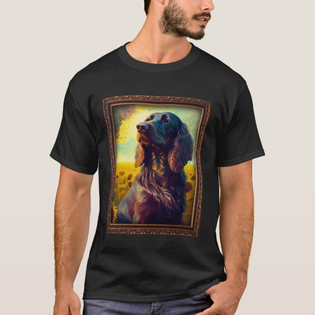 T-shirt German Longhaired Pointer Painting Sunflower Flowe (Devant)