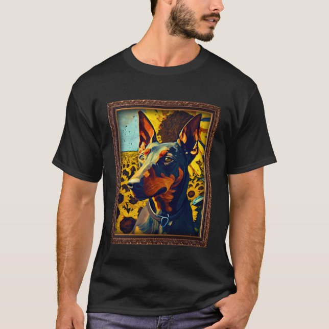 T-shirt German Pinscher Painting Sunflower Flower Mom Wome (Devant)