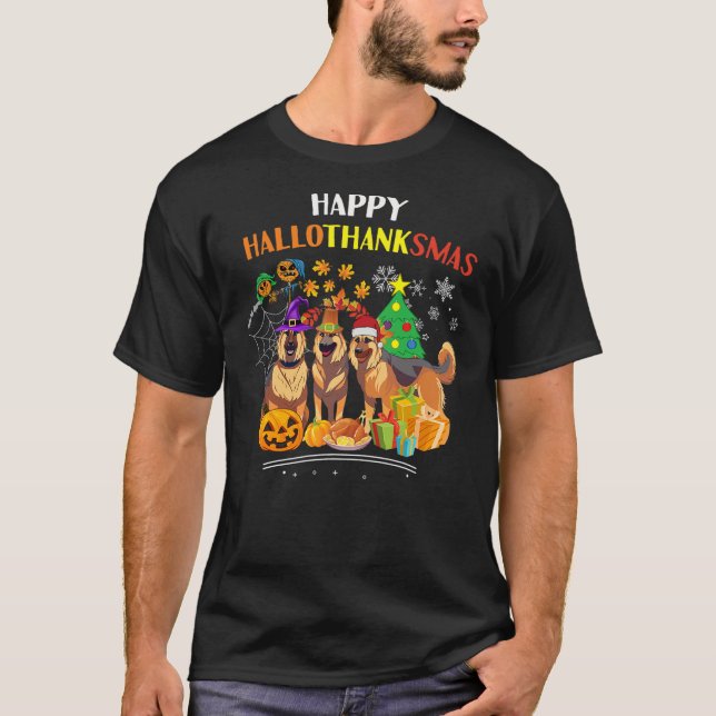 T-shirt German sheipherd Dog Halloween xmas happy Hallotha (Devant)