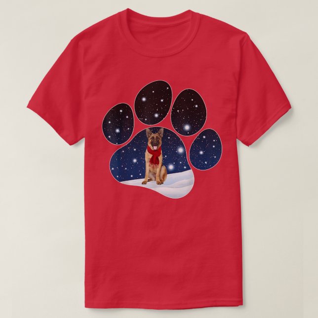T-shirt German Sheperd Winter Snow Paw Dogs (Design devant)