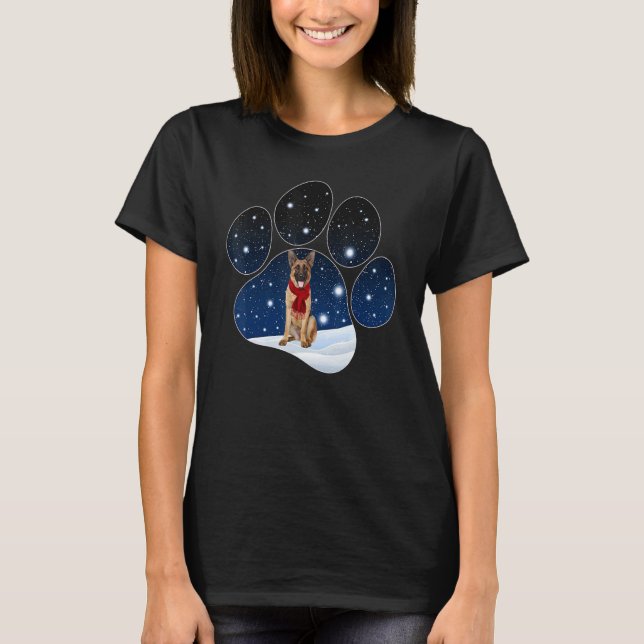 T-shirt German Sheperd Winter Snow Paw Dogs (Devant)