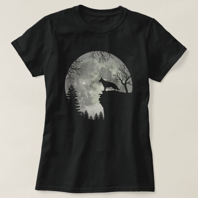 T-shirt German Shepherd And Moon Halloween (Design devant)