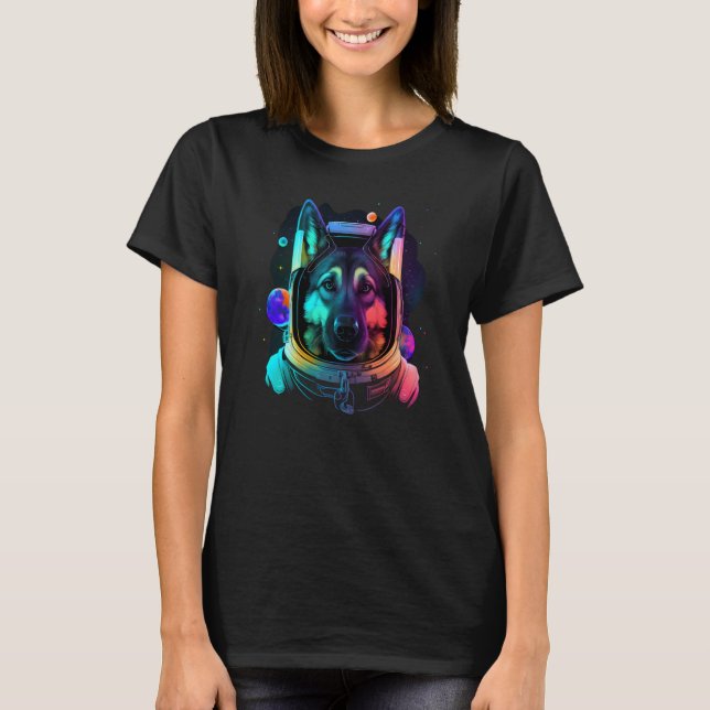 T-shirt German Shepherd Astronaut in Space Cool Dog Fun Co (Devant)