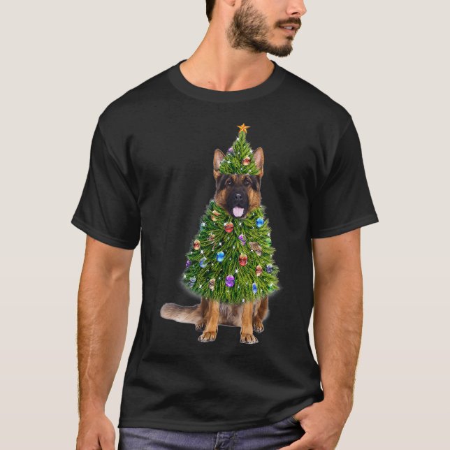 T-shirt German Shepherd Christmas Tree Lights  Funny Gift  (Devant)