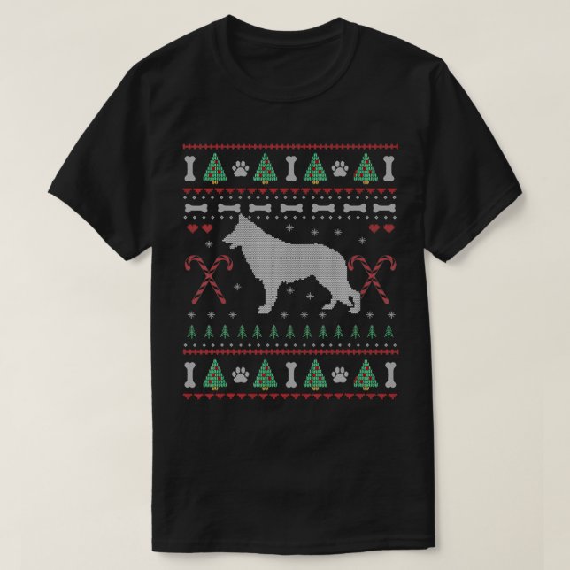 T-shirt German Shepherd Christmas Ugly Sweater Funny Dog L (Design devant)