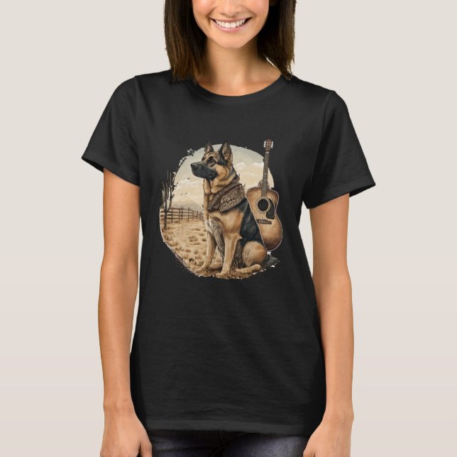 T-shirt German shepherd Dog Country Music American Rodeo   (Devant)