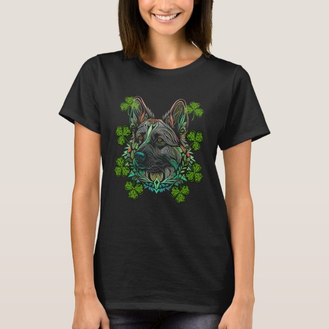 T-shirt German Shepherd Dog Face Mandala Irish C St Patric (Devant)