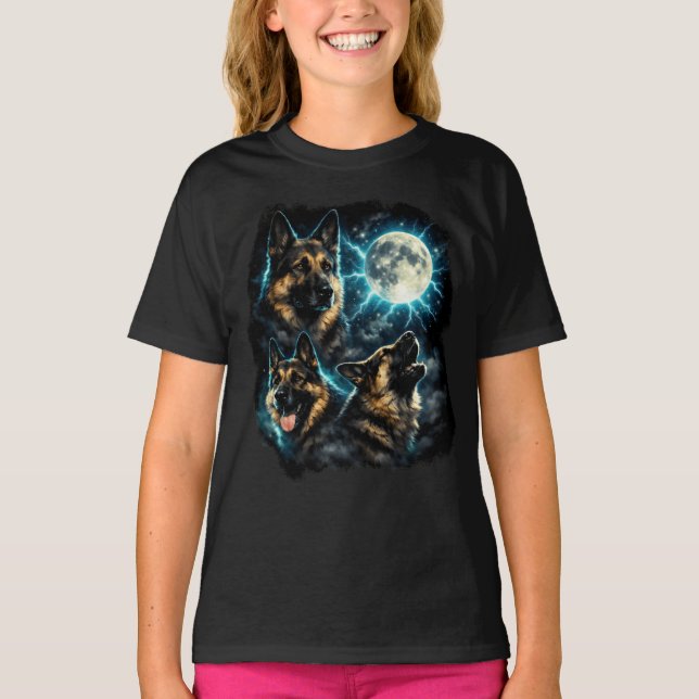 T-shirt German shepherd dog  howling at the moon (Devant)