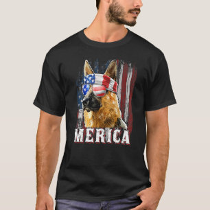 T-shirt German Shepherd Dog Merica 4th Of July American Fl