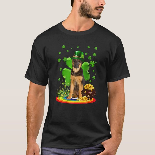 T-shirt German Shepherd Dog Shamrock St Patricks Day Dog I (Devant)