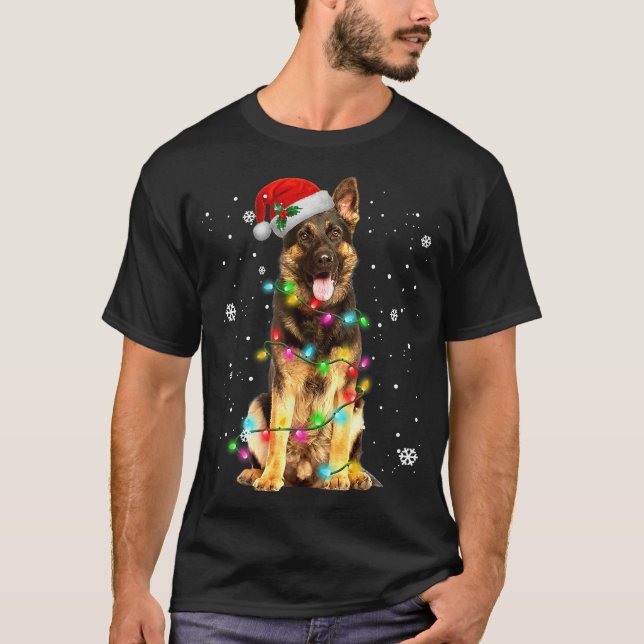 T-shirt German Shepherd Dog Tree Christmas Sweater Xmas Do (Devant)