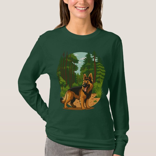 T-shirt German Shepherd Forest Adventure Dog  (Devant)
