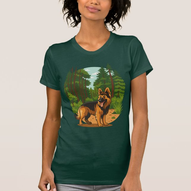 T-shirt German Shepherd Forest Adventure Dog  (Devant)