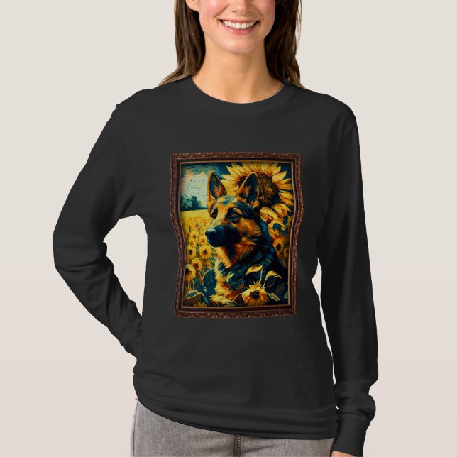 T-shirt German Shepherd Painting Sunflower Flower Mom Wome (Devant)