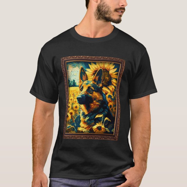 T-shirt German Shepherd Painting Sunflower Flower Mom Wome (Devant)