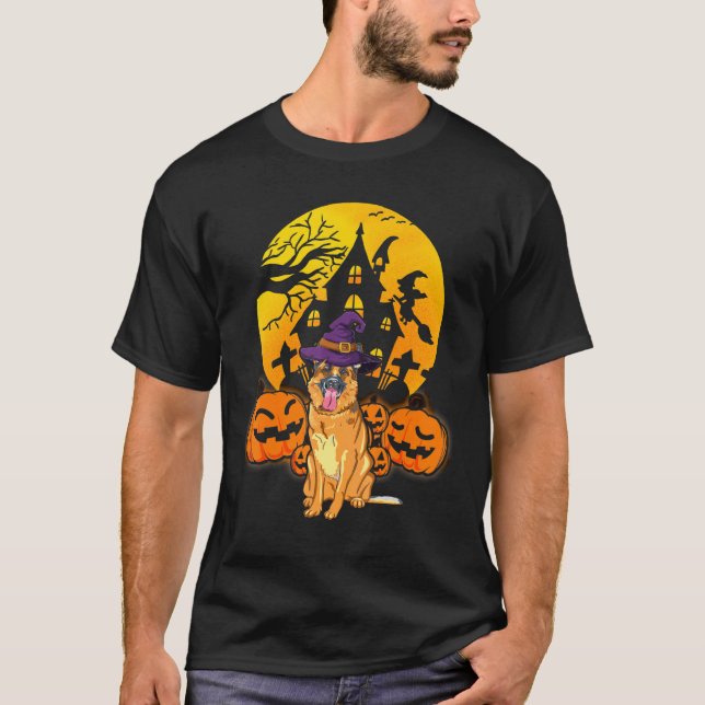 T-shirt German Shepherd Pumpkin Witch Hat Halloween Costum (Devant)