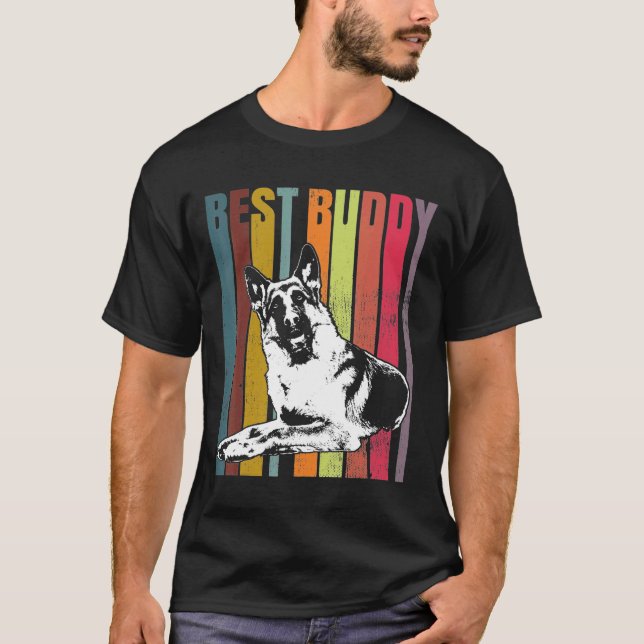 T-shirt German Shepherd Retro Best Buddy (Devant)