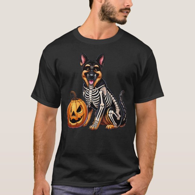T-shirt German Shepherd Skeleton Jack O Lantern Funny Dog  (Devant)