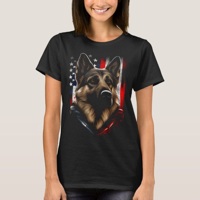 T-shirt German Shepherd US Flag America USA German Shepher (Devant)