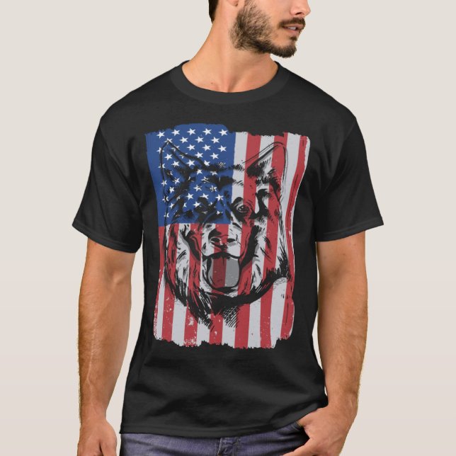 T-shirt German Shepherd USA Merica Flag Retro (Devant)